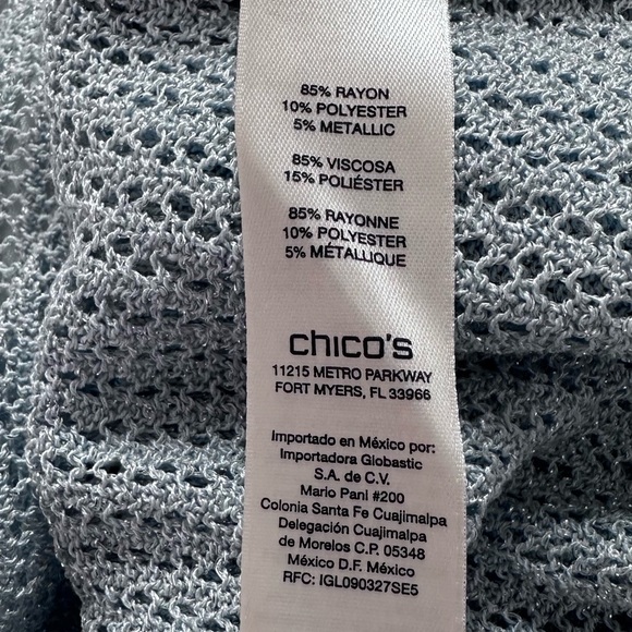 CHICO’S Travelers Collection Women’s Sz 2(L) Blue Sparkle Open Front Sweater - Picture 6 of 8